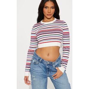 FASHIONNOVA Miss Americana Striped Sweater-SIZE XL